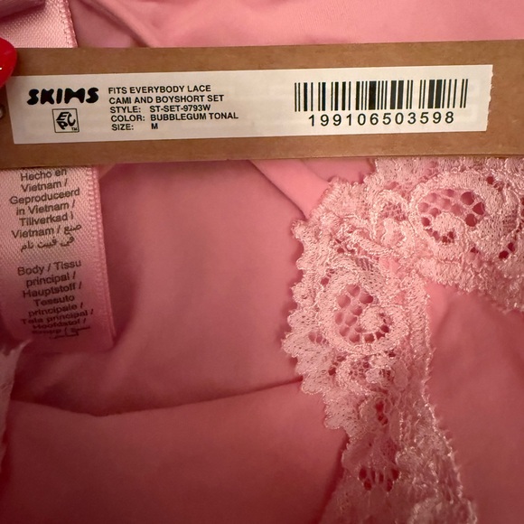 SKIMS Fits Everybody Pink Lace Trim Cami and Boyshort Set SOLD OUT SET - Picture 2 of 2